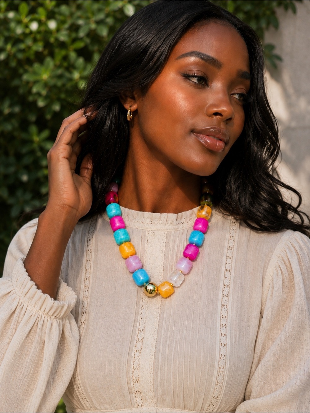 Vibrant Chunky Bead Necklace in Pink, Blue, Orange, Green